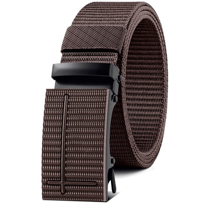 Men Causal Automatic Buckle Canvas Belt BROWN