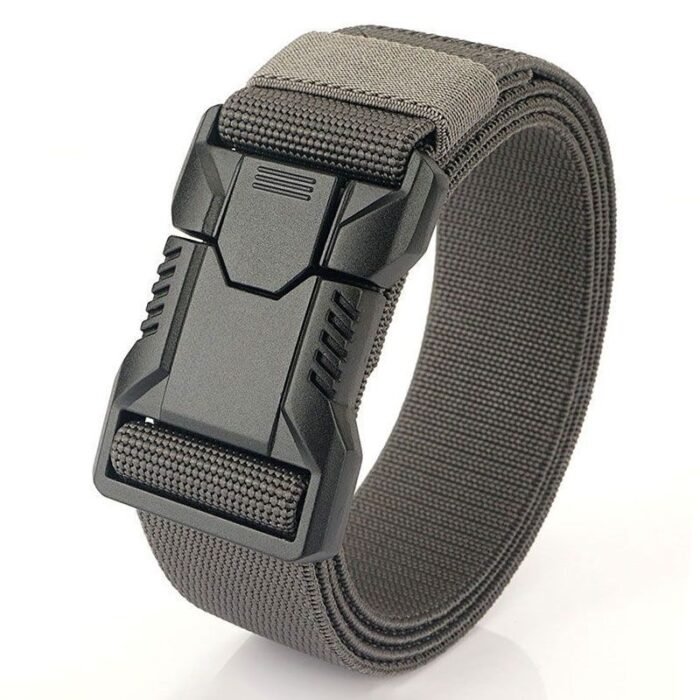 Men’s Canvas Belt Alloy Automatic Tactical Elastic Outdoor Gray