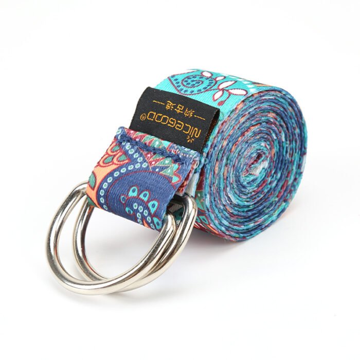 Double Ring Buckle Canvas Belt Women’s Retro Cashew Print