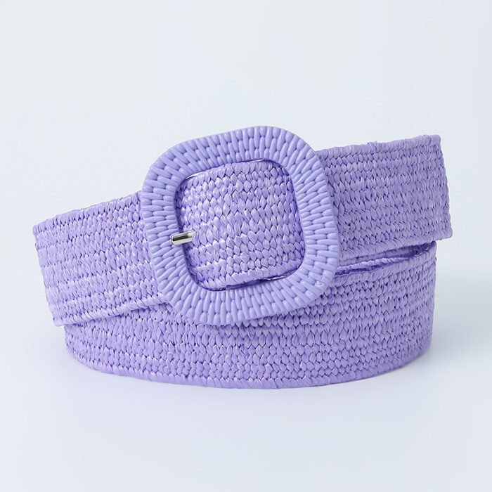 2.9 USD Candy Color Square Buckle Elastic Versatile Dress Belt Women light purple