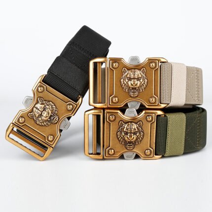 4.44 USD Men’s Tactical Belts Business Casual Automatic Buckle Tiger Alloy High-Quality Belts