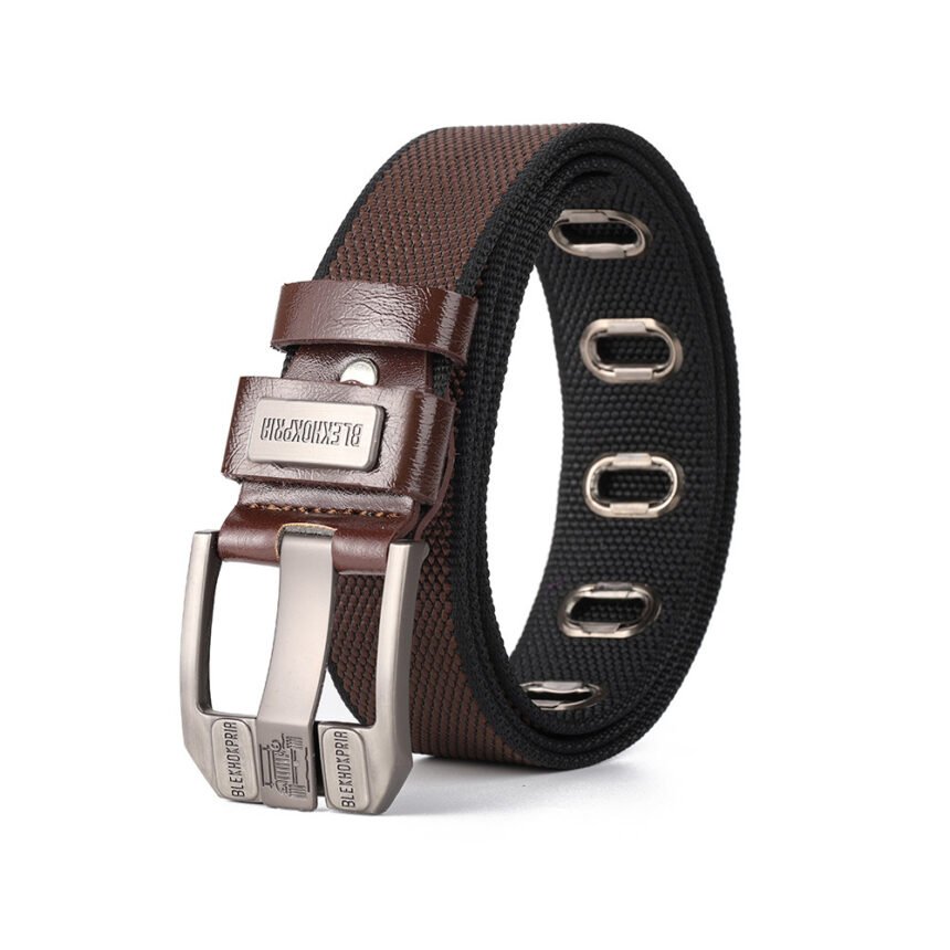 LionVII Mens Plastic Belt Nylon Canvas No-Metal Buckle Belt For Work And Travel (Army Green
