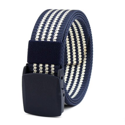 Striped Nylon Canvas Belts Outdoor Tactical Belts Electrical Equipment Plastic Buckle Belts NAVY