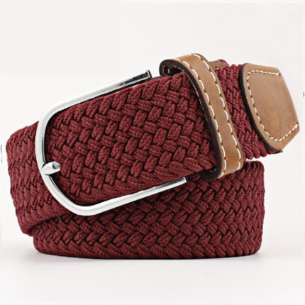 womens elastic causal canvas belt wine red