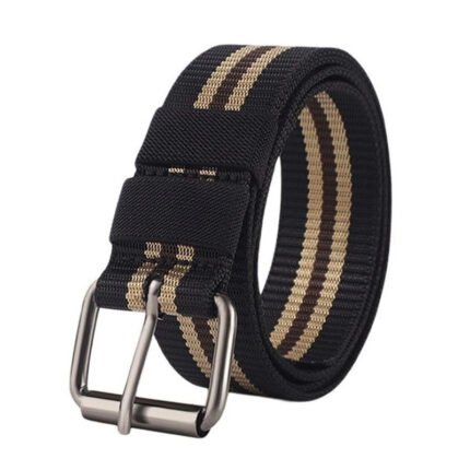 Young Men Casual Canvas Belts Knitting Stripe black-khaki