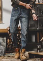Men's Retro Washed Distressed Jeans, Loose Straight Fit Casual Denim Pants, Durable Cotton Workwear Jeans for Men