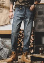 Men's Retro Washed Distressed Jeans, Loose Straight Fit Casual Denim Pants, Durable Cotton Workwear Jeans for Men