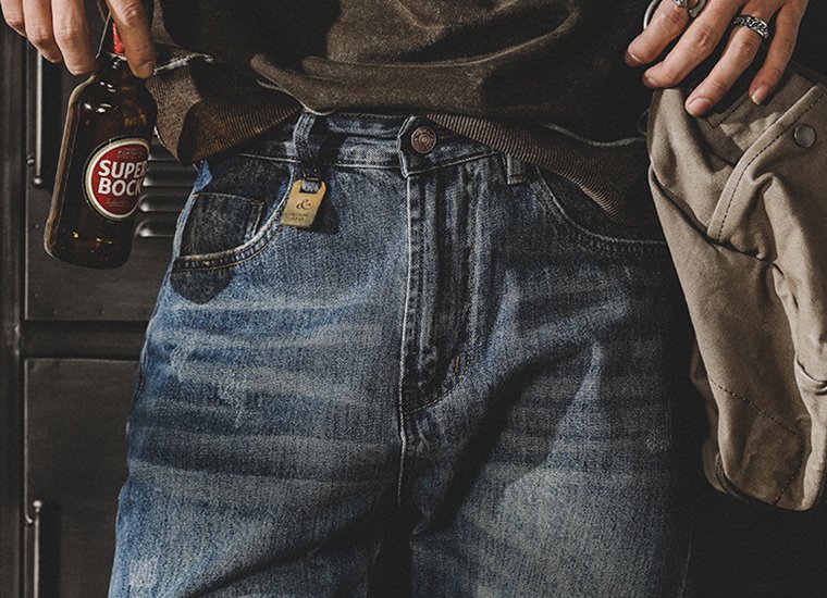 Men's Retro Washed Distressed Jeans, Loose Straight Fit Casual Denim Pants, Durable Cotton Workwear Jeans for Men