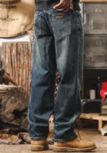 Men's Vintage Washed Straight-Leg Jeans, Retro Loose Fit Casual Denim Pants, Durable Cotton Workwear Jeans for Daily Wear