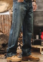 Men's Vintage Washed Straight-Leg Jeans, Retro Loose Fit Casual Denim Pants, Durable Cotton Workwear Jeans for Daily Wear