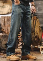 Men's Vintage Washed Straight-Leg Jeans, Retro Loose Fit Casual Denim Pants, Durable Cotton Workwear Jeans for Daily Wear