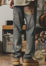 Men's Vintage Washed Straight-Leg Jeans Retro Distressed Loose Fit Denim Pants