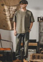 Men's Vintage Washed Straight-Leg Jeans Retro Distressed Loose Fit Denim Pants