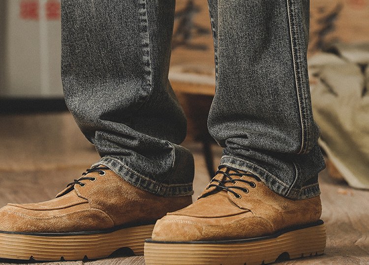 Men's Vintage Washed Straight-Leg Jeans Retro Distressed Loose Fit Denim Pants