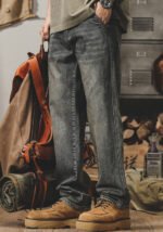 Men's Vintage Washed Straight-Leg Jeans Retro Distressed Loose Fit Denim Pants