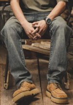 Men's Vintage Washed Straight-Leg Jeans Retro Distressed Loose Fit Denim Pants